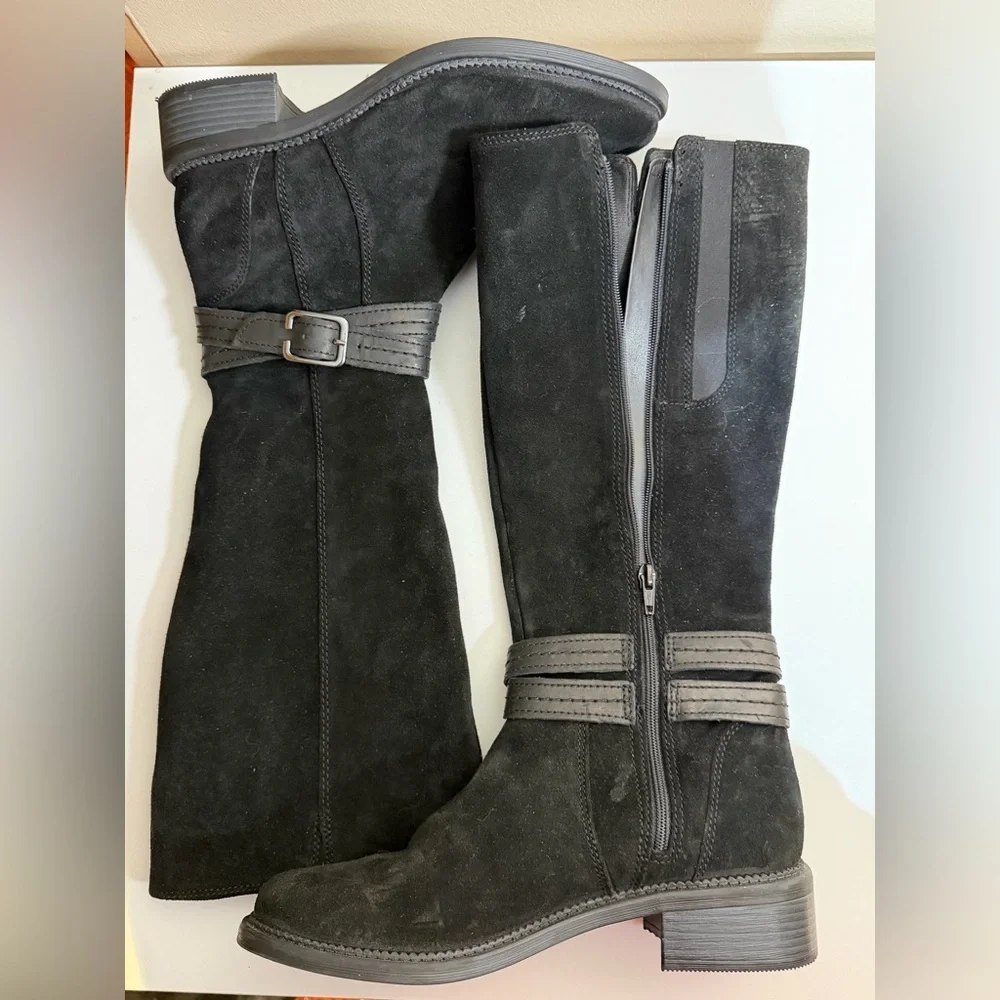 Clarks Black Suede Knee Riding Boots